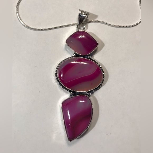Botswana Agate 925 Sterling Silver Necklace - Picture 1 of 2